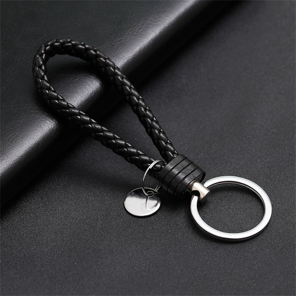 1PC PU Leather Braided Woven Rope Keychain DIY Bag Keyring Pendant