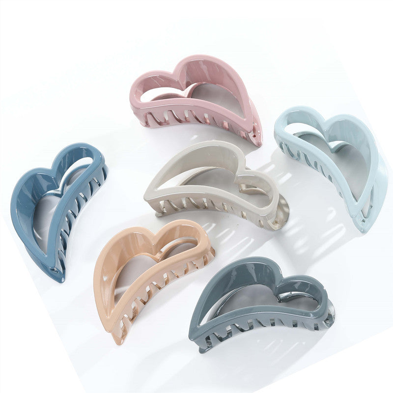 Glossy Plastic Hollow Heart Shape Hair Claw Large Shark Claw Hair Accessories