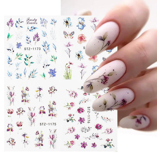 Watercolor Flower Nail Stickers Abstract Leaf Tattoo Decals