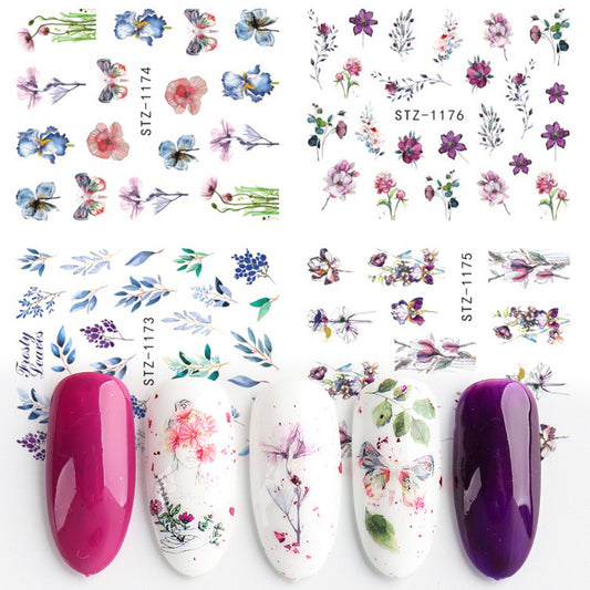 Watercolor Flower Nail Stickers Abstract Leaf Tattoo Decals