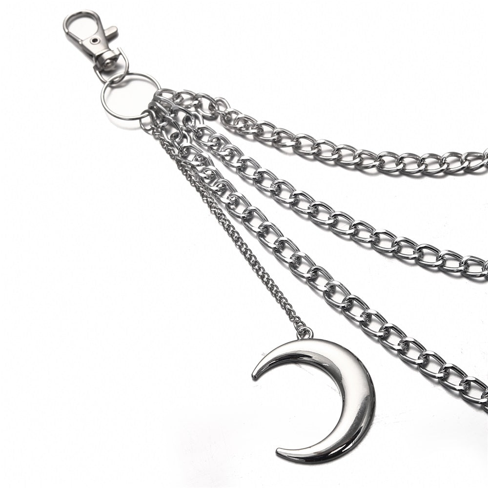 Moon Pendant Chain Punk Keychain for Men Women
