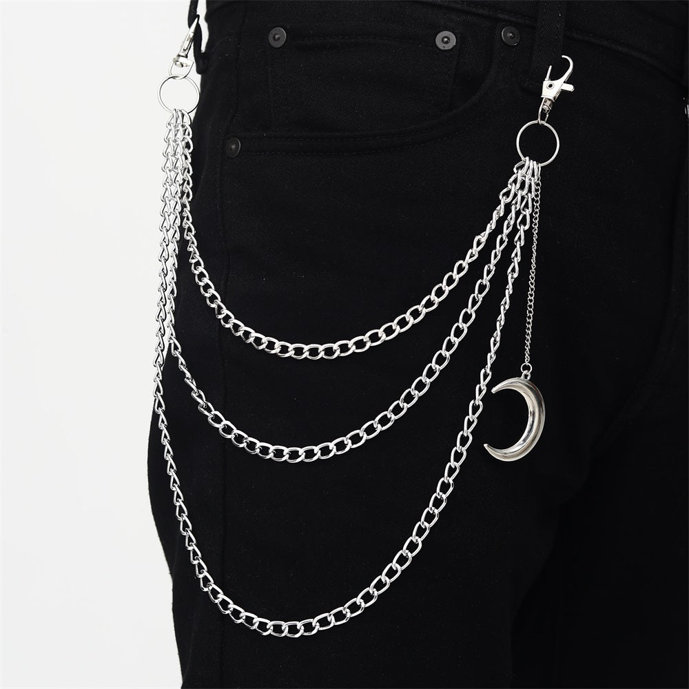Moon Pendant Chain Punk Keychain for Men Women