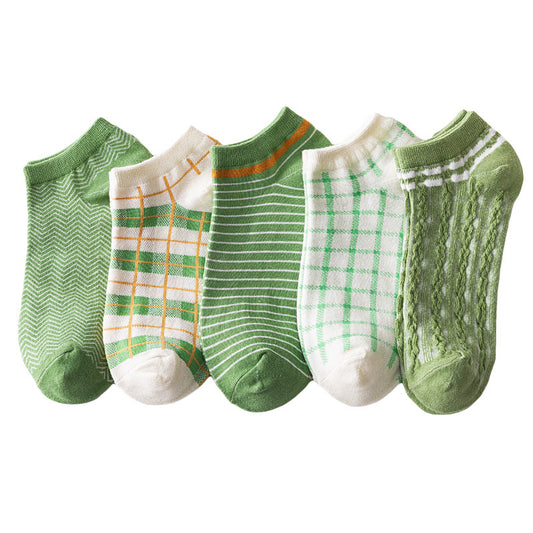 5 Pairs Plaid & Striped Low Cut Ankle Socks Women's Stockings
