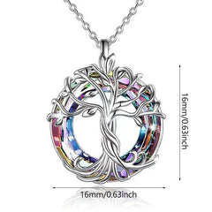 Tree Of Life Necklace Round Rainbow Crystal Pendant Birthday Gift