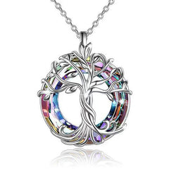 Tree Of Life Necklace Round Rainbow Crystal Pendant Birthday Gift