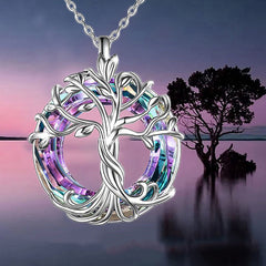 Tree Of Life Necklace Round Rainbow Crystal Pendant Birthday Gift