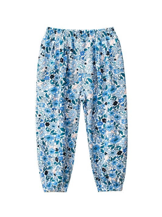 Toddler Girls Flowers Graphic Trousers Elastic Waist Cotton Jogger Pants