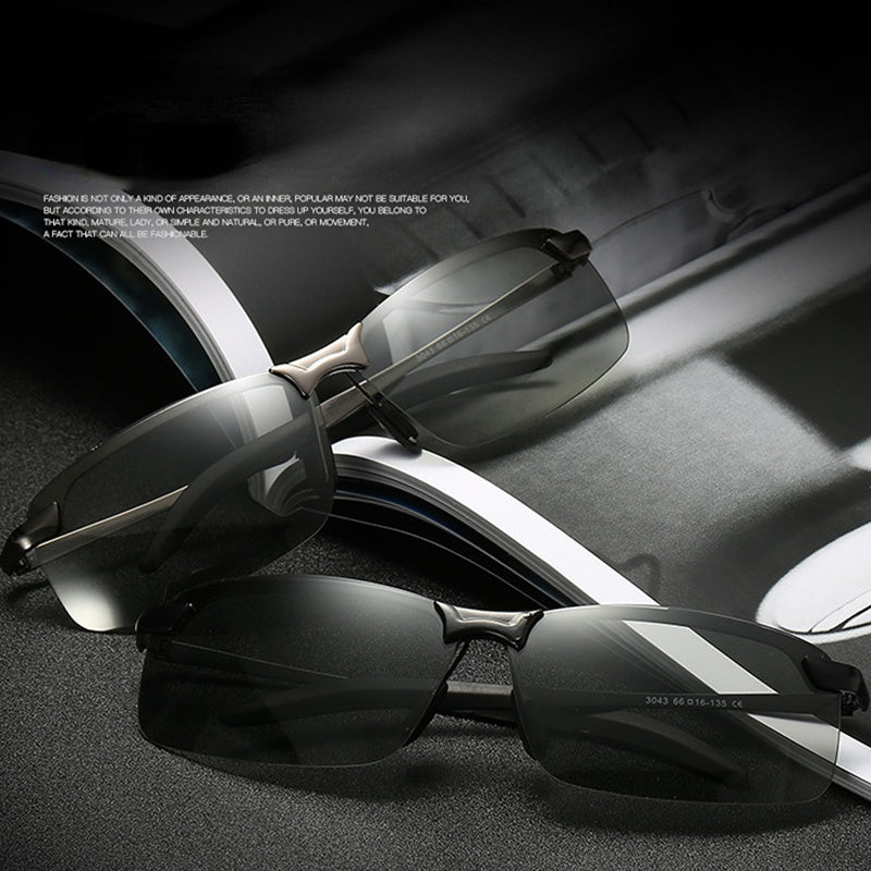 Men's Semi Rimless Metal Frame Polarized Sunglasses