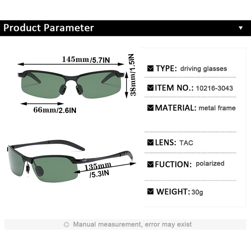 Men's Semi Rimless Metal Frame Polarized Sunglasses