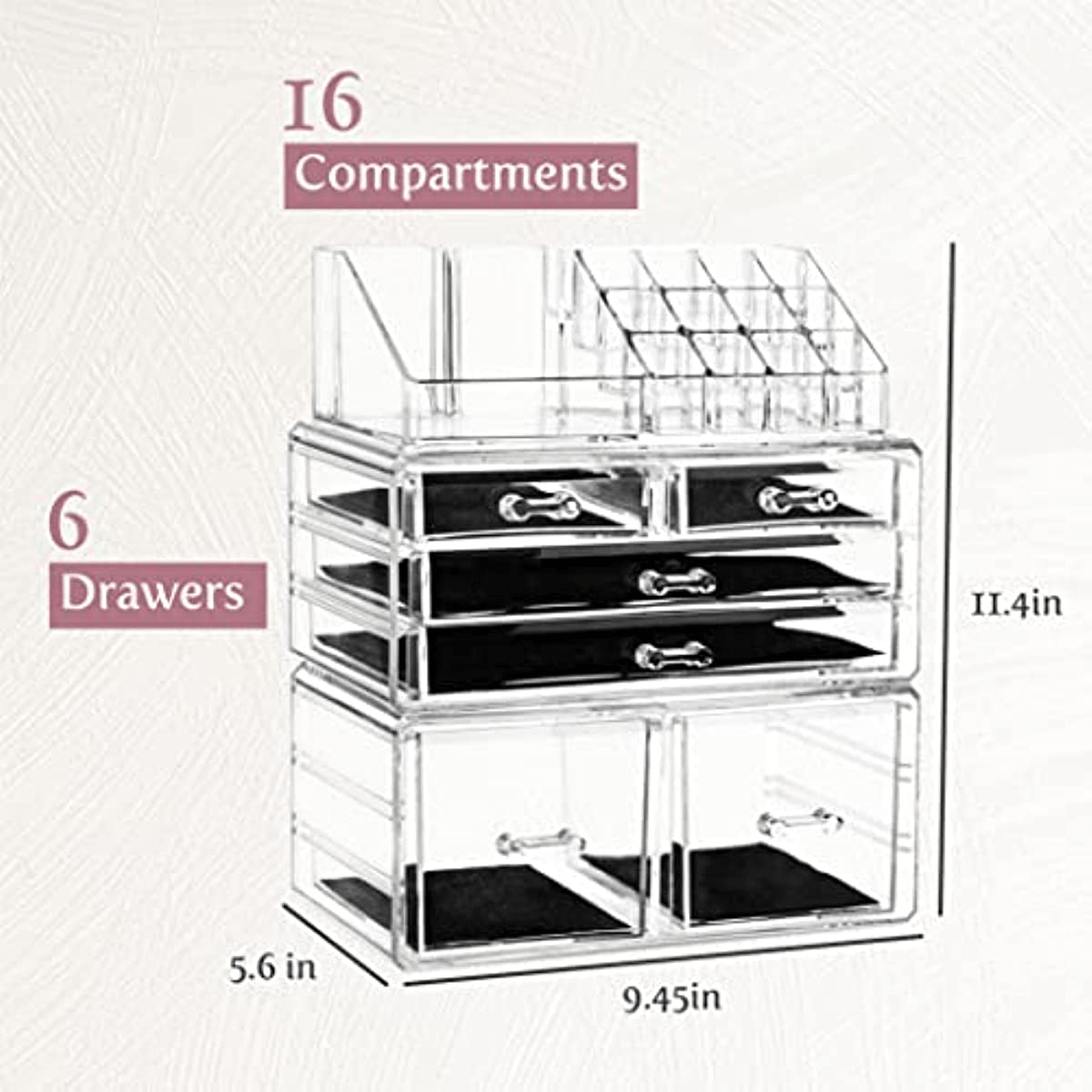 Clear Cosmetic Storage Organizer for Vanity Bathroom Counter or Dresser