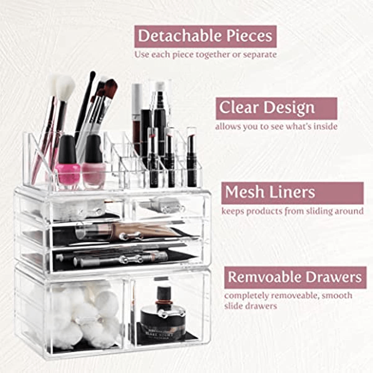 Clear Cosmetic Storage Organizer for Vanity Bathroom Counter or Dresser