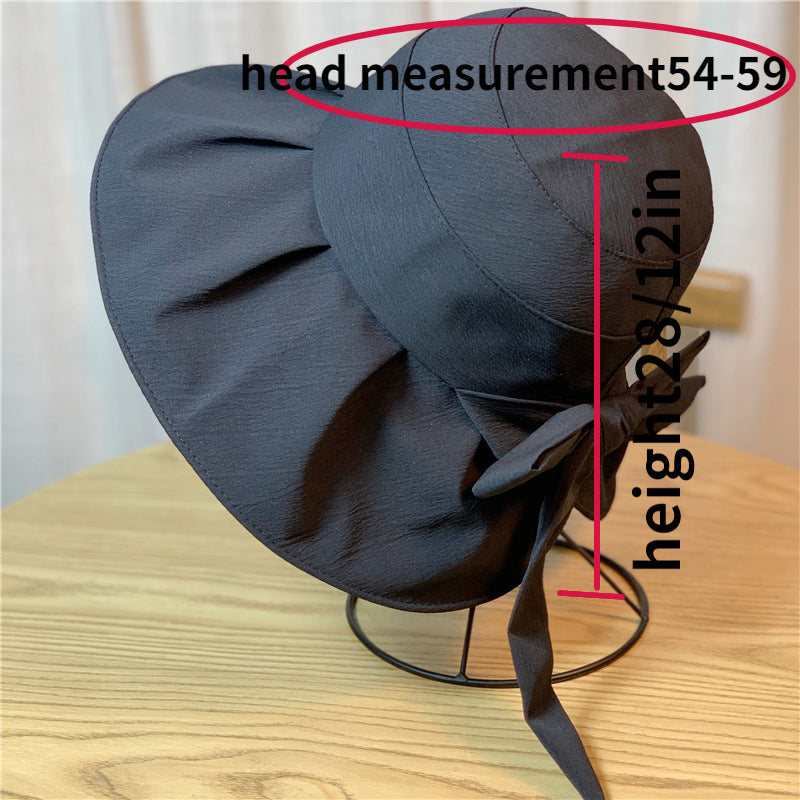Bow Decor Pleated Bucket Hat Solid Sunscreen Basin Hat for Women