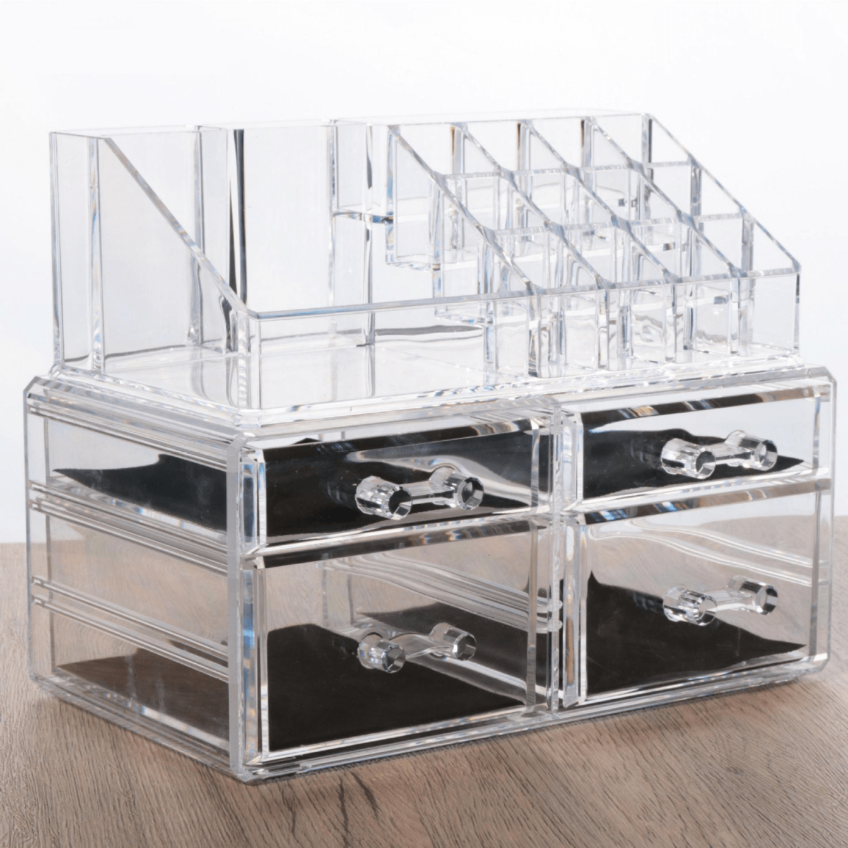 2 Tier Clear Acrylic Makeup Organizer with Storage Drawers for Vanity Bathroom