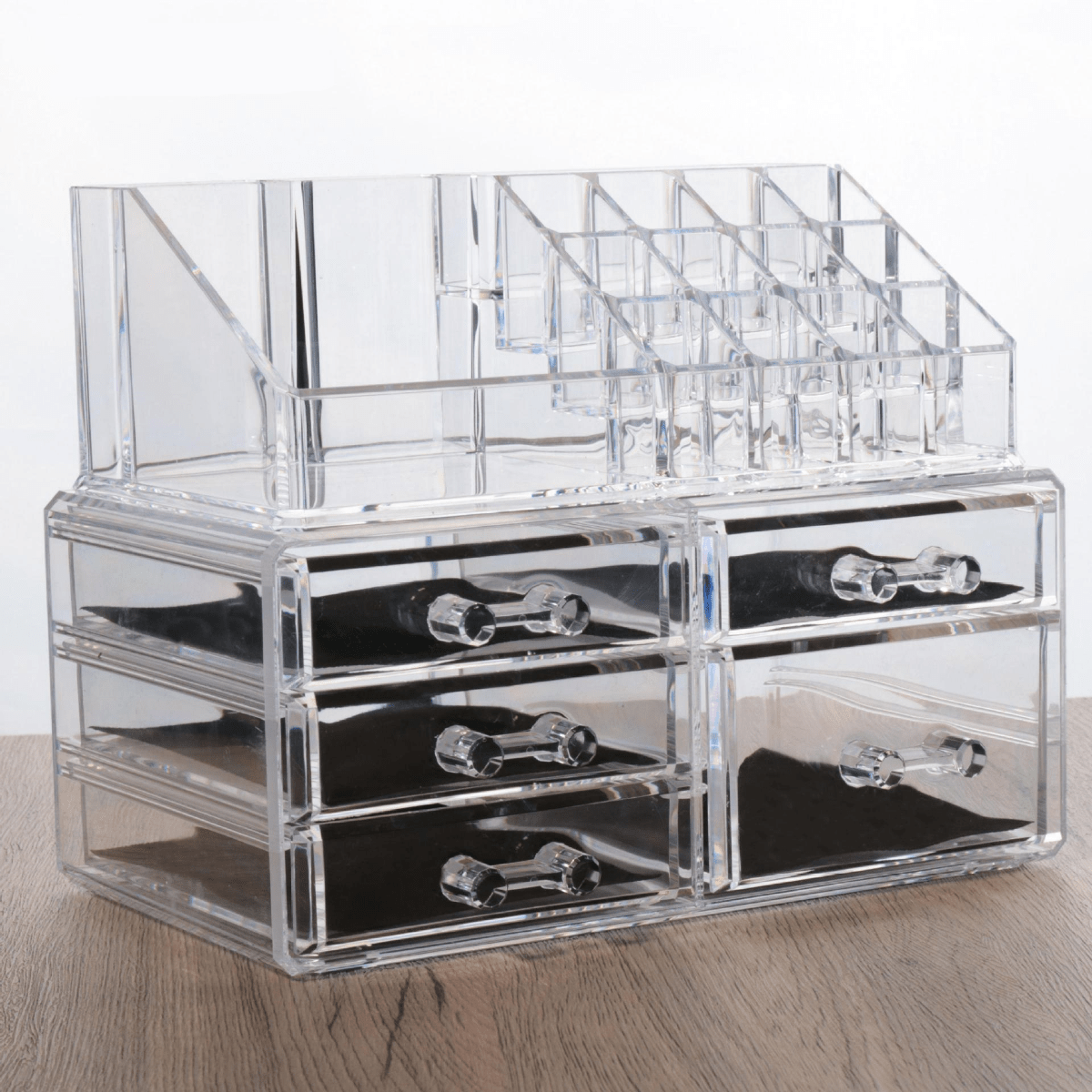 2 Tier Clear Acrylic Makeup Organizer with Storage Drawers for Vanity Bathroom