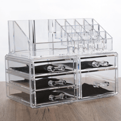 2 Tier Clear Acrylic Makeup Organizer with Storage Drawers for Vanity Bathroom
