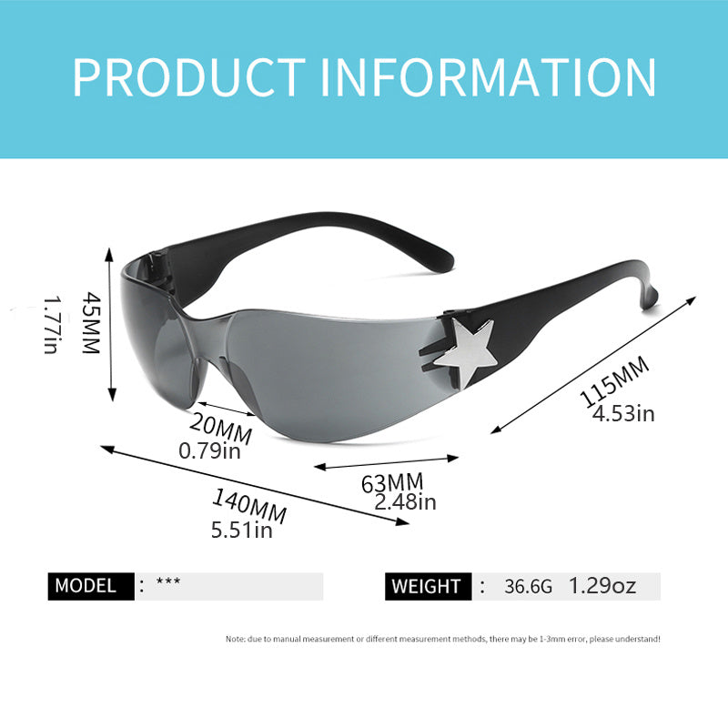 Y2K Wrap Around Sunglasses Star Decor Glasses UV400