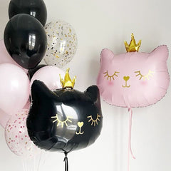 2pcs Large Crown Cat Head Aluminum Film Balloon Pink Birthday Party Ballon