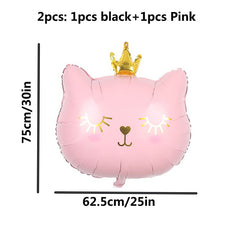 2pcs Large Crown Cat Head Aluminum Film Balloon Pink Birthday Party Ballon
