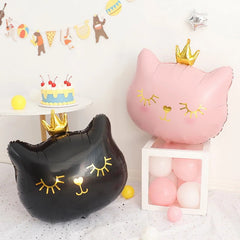 2pcs Large Crown Cat Head Aluminum Film Balloon Pink Birthday Party Ballon