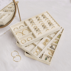 Velvet Jewelry Display Tray Case Stackable Portable Ring Earring Necklace Box