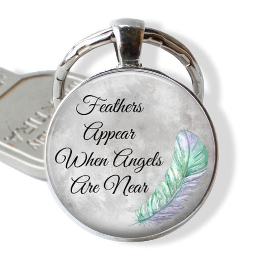 Feathers Angels Near Print Keychain Letter Charm Bag Car Ornament
