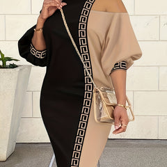  Geometric Print One Shoulder Midi Dress