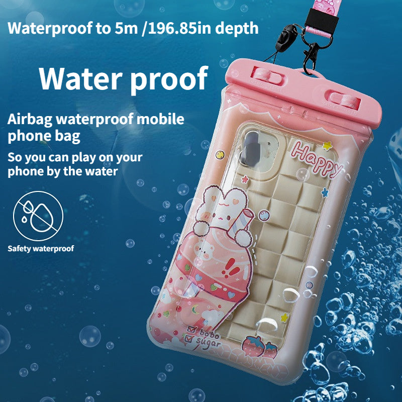 Cartoon Waterproof Touch Screen Phone Cover Neck Hanging Dry Bag