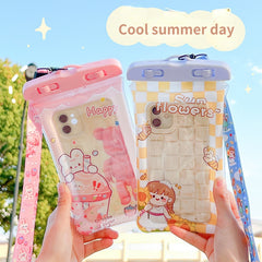 Cartoon Waterproof Touch Screen Phone Cover Neck Hanging Dry Bag