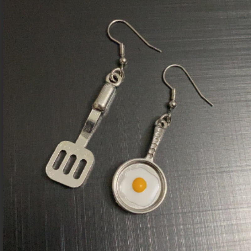 Food Spatula & Fried Egg Drop Earrings Gift