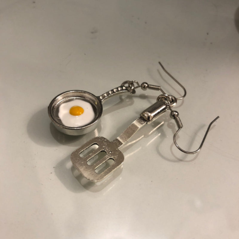 Food Spatula & Fried Egg Drop Earrings Gift