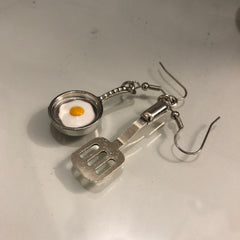 Food Spatula & Fried Egg Drop Earrings Gift