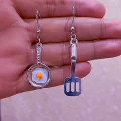 Food Spatula & Fried Egg Drop Earrings Gift