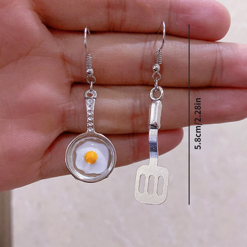 Food Spatula & Fried Egg Drop Earrings Gift