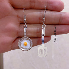 Food Spatula & Fried Egg Drop Earrings Gift