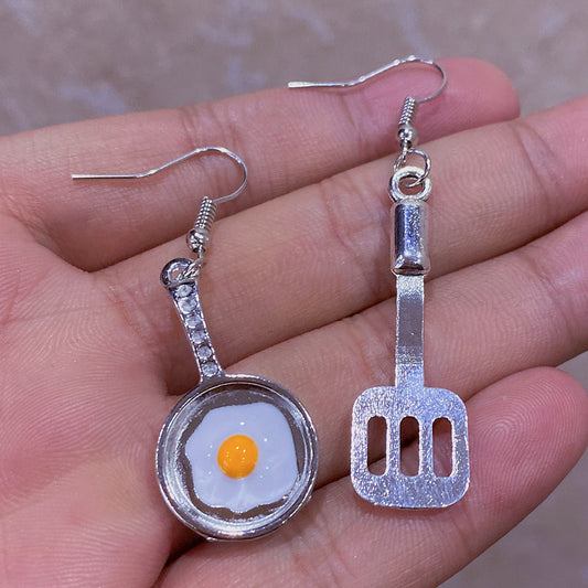 Food Spatula & Fried Egg Drop Earrings Gift