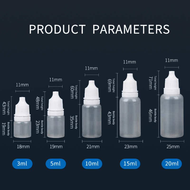 5pcs 5ML-50ML Eyes Liquid Dropper Refillable Bottles Empty Plastic Travel Paint