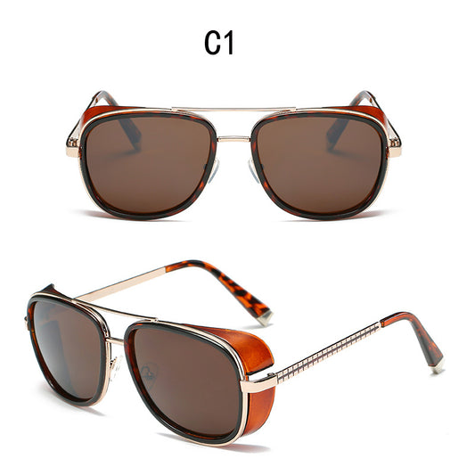 Oversized Square Aviator Sunglasses Vintage Mixed Golden Frame