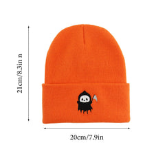 Ghost Embroidered Beanie Halloween Knitted Hat Hip Hop Warm Skull Cap