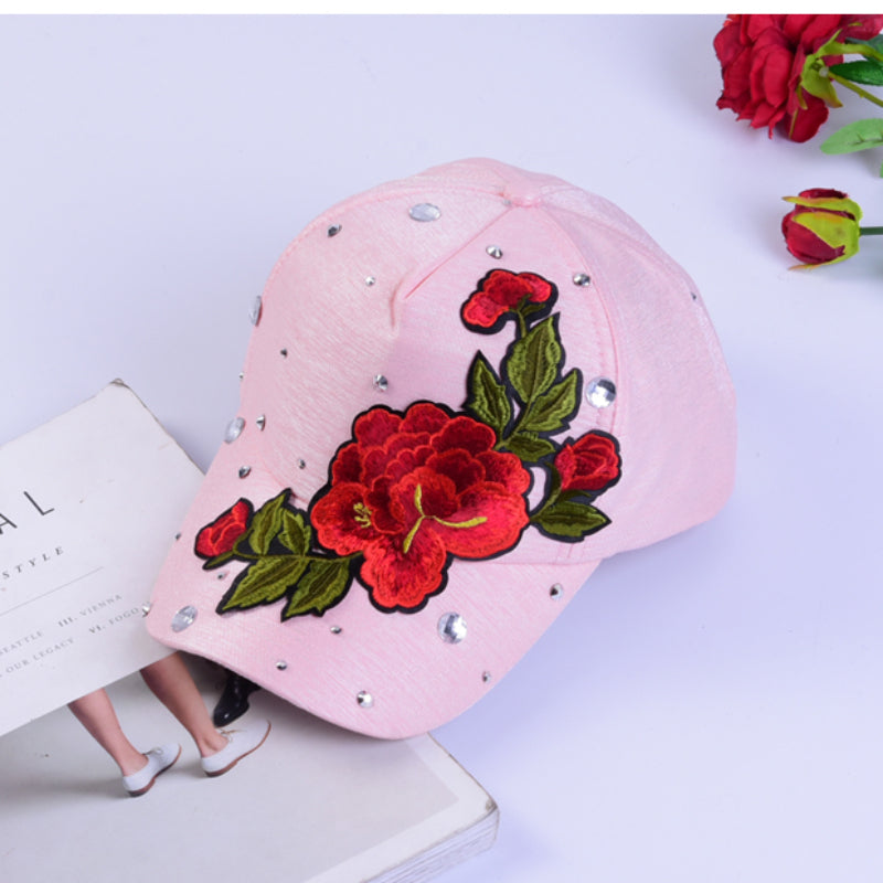 Red Rose Embroidery Baseball Cap Lightweight Sun Hats Adjustable