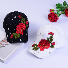Red Rose Embroidery Baseball Cap Lightweight Sun Hats Adjustable