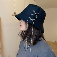 Kpop Metal Tassel Bucket Hat Y2K Streetwear Cap