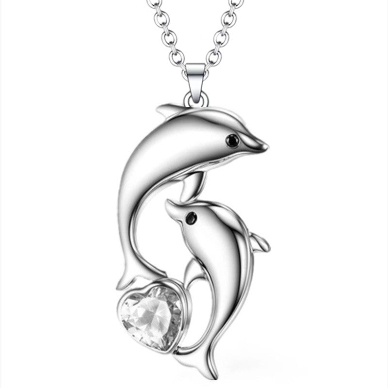 Dolphin Necklace Heart Zircon Pendant Engagement Necklace