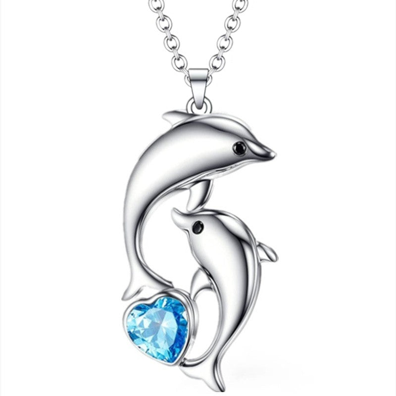 Dolphin Necklace Heart Zircon Pendant Engagement Necklace