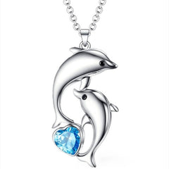 Dolphin Necklace Heart Zircon Pendant Engagement Necklace