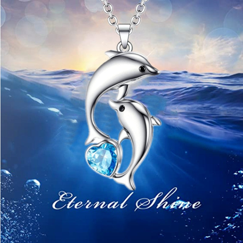 Dolphin Necklace Heart Zircon Pendant Engagement Necklace