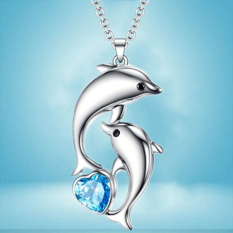 Dolphin Necklace Heart Zircon Pendant Engagement Necklace