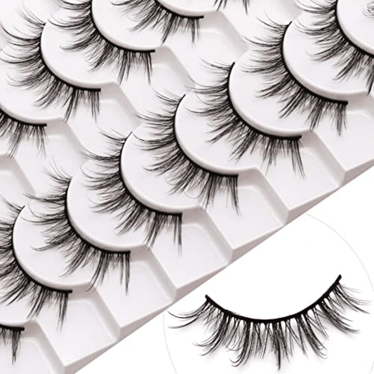 10 Pairs Fluffy Faux Mink Natural Look False Eyelashes 6D75