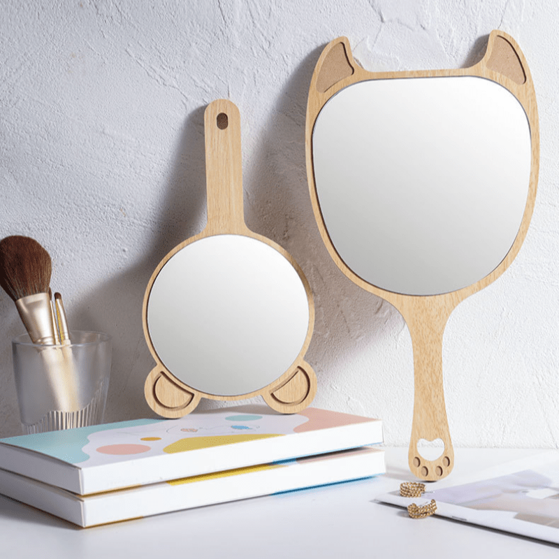 Wooden Handheld Mirror Animal Design Shaving Travel Vanity Mirror