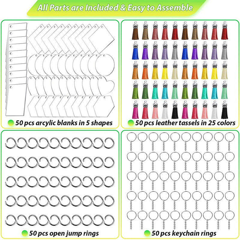 200pcs Vinyl Blank Keychains Pendant Set Acrylic Keychain Blanks