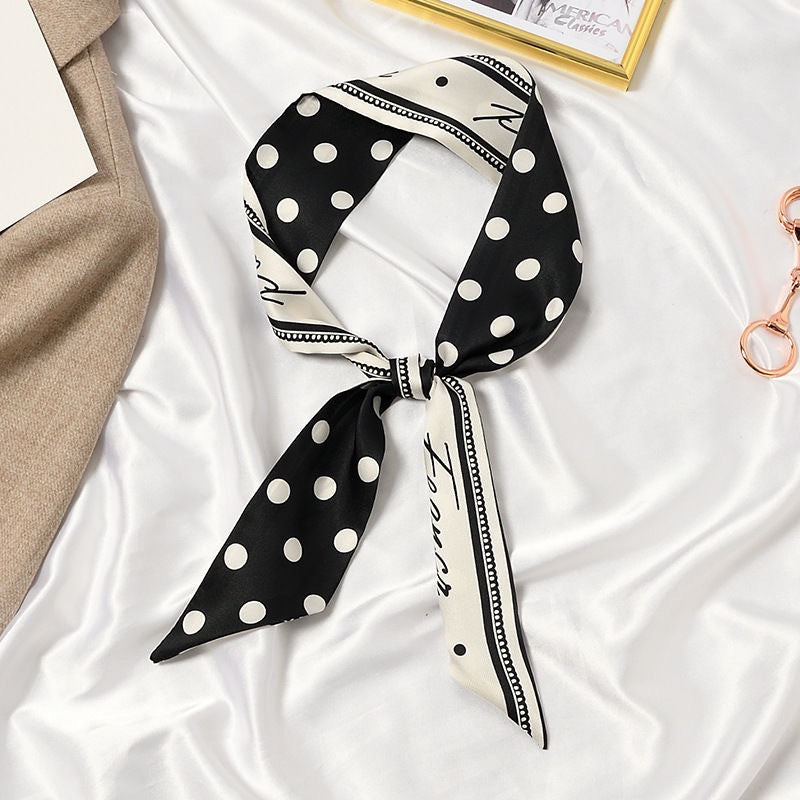 Polka Dot Vintage Silk Scarf Hairband Ribbon French Hair Tie